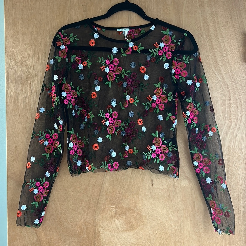 Urban outfitters mesh top with flower embroidery